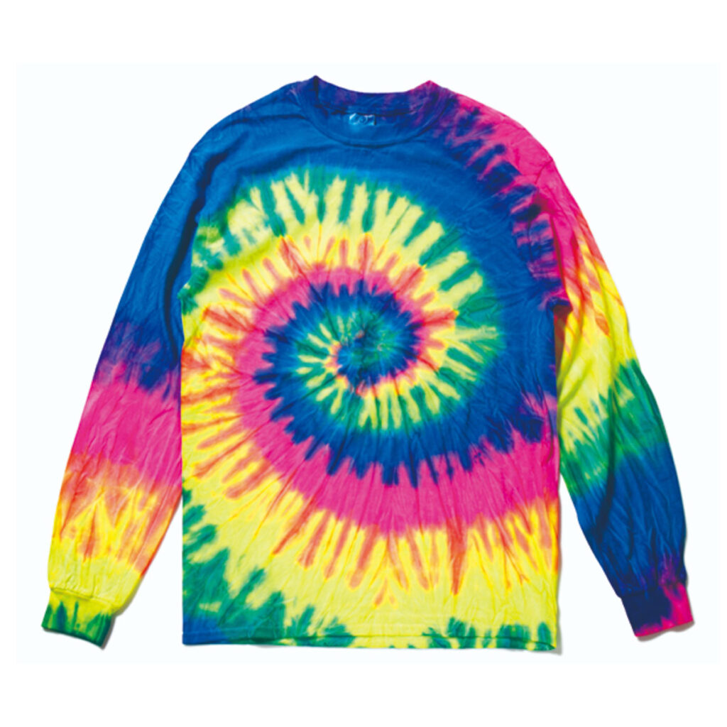 タイダイ オーバーサイズ クルーネックTシャツ（長袖・螺旋）ネオン