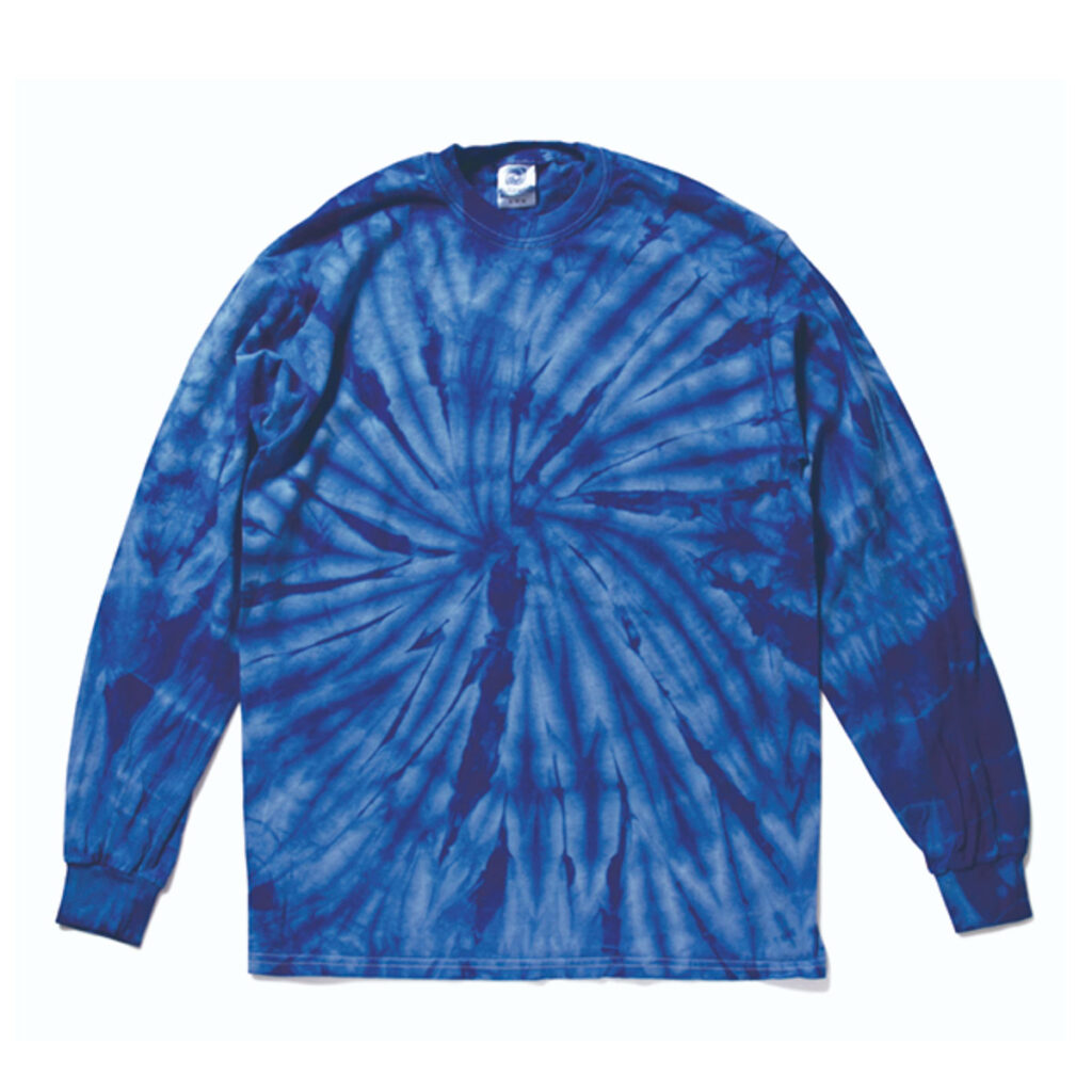 タイダイ オーバーサイズ クルーネックTシャツ（長袖・スパイダー）青